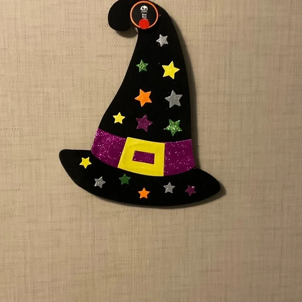 Black Witch Hat Wall Decor with Colorful Stars